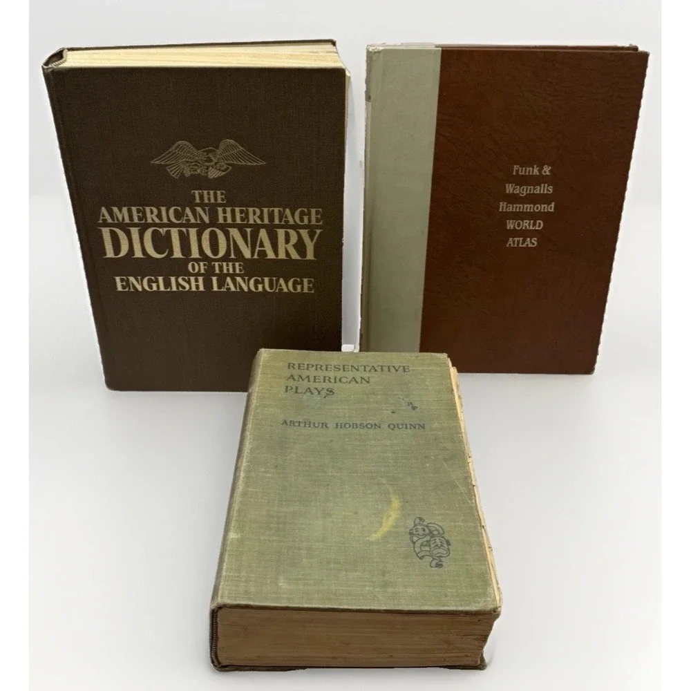 VTG Book LOT Dictionary Atlas Theater Books Old World Room Decor Retro MCM